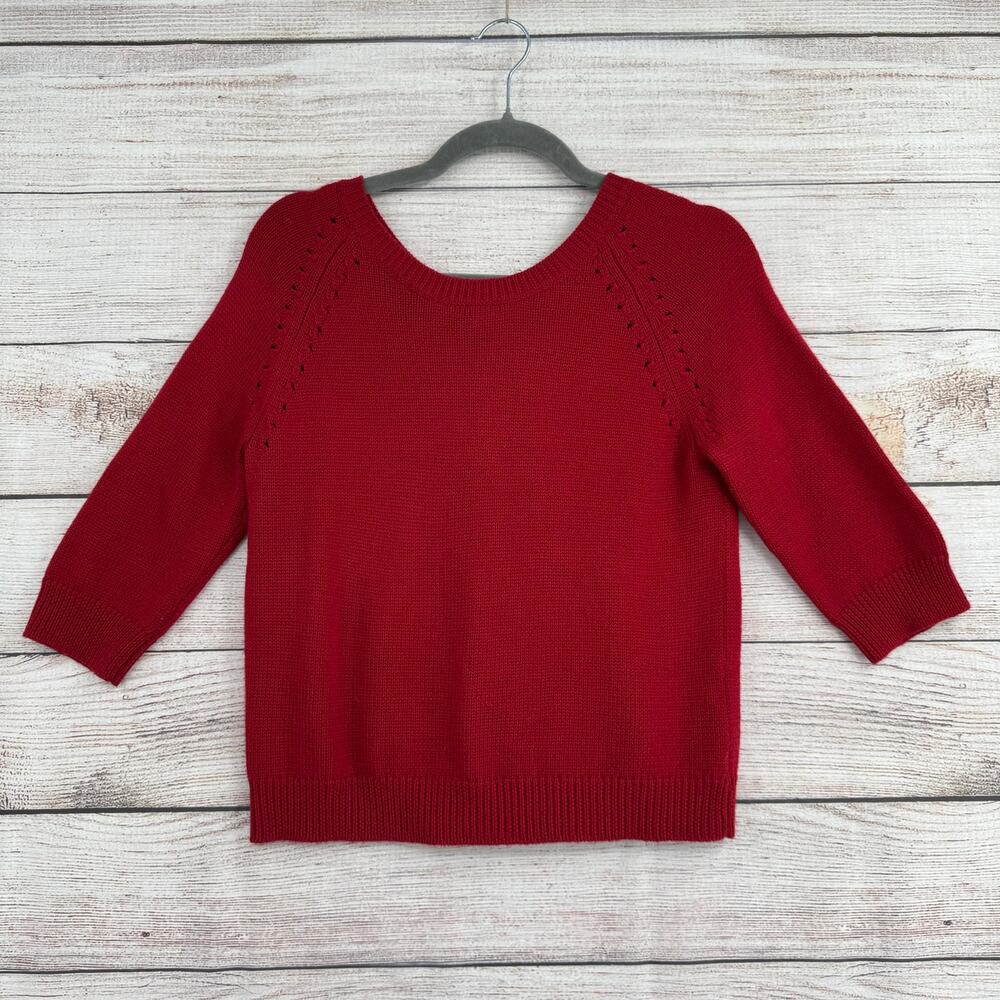 Maria Grazia Severi White Wool Blend Beaded Lace Sweater Womens 42 Red‎ Black